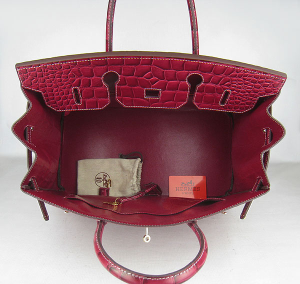 Replica Hermes Birkin 40CM Crocodile Veins Leather Bag Wine 6089 Online - Click Image to Close